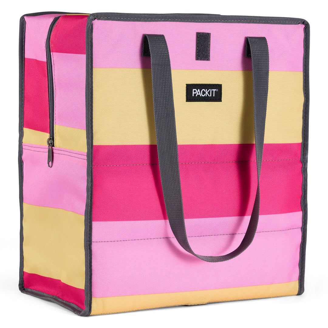 Freezable Grocery Tote Bag - PackIt#color_pink-stripes
