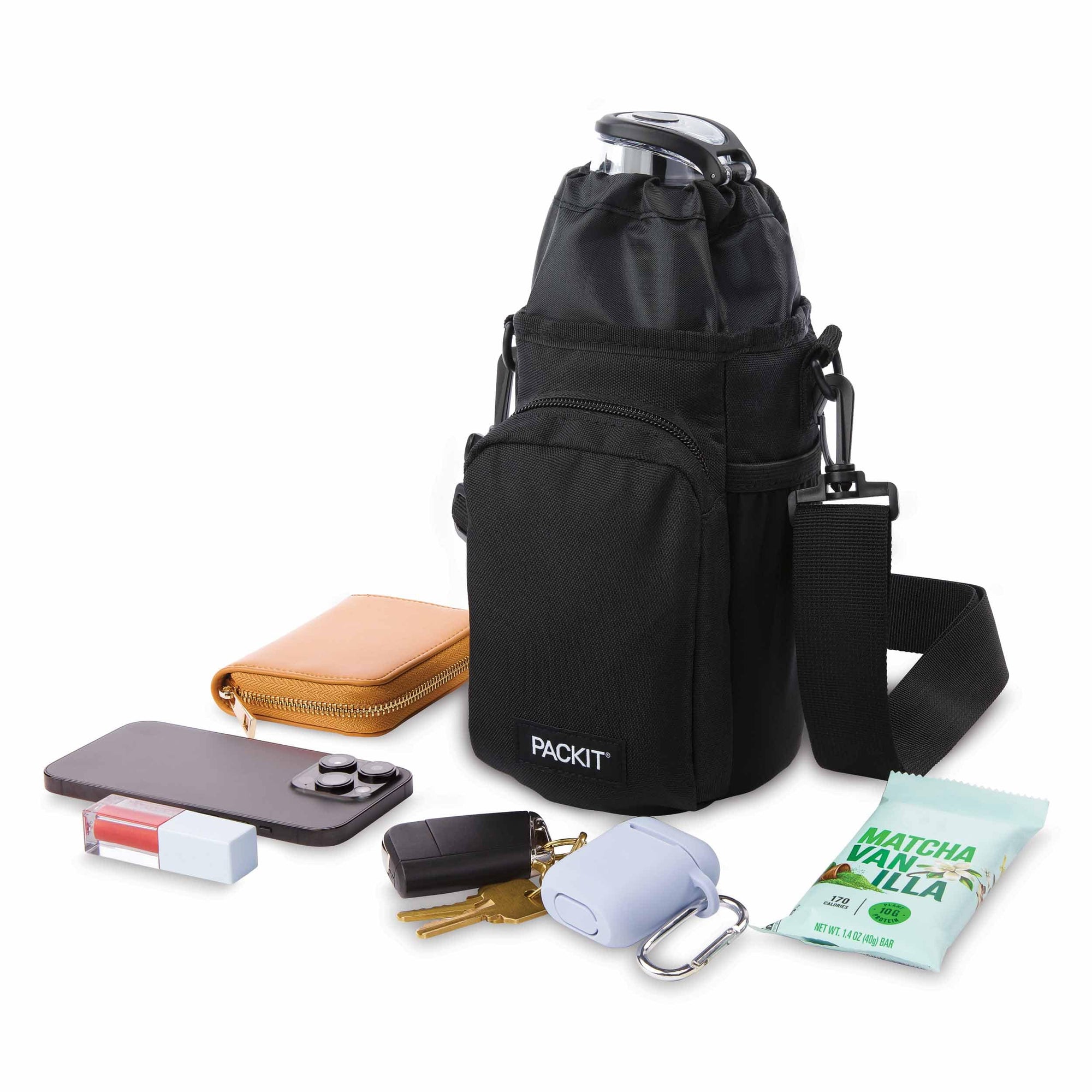 crossbody travel bag with water bottle holder nicgids Freezable Hydration Crossbody Black